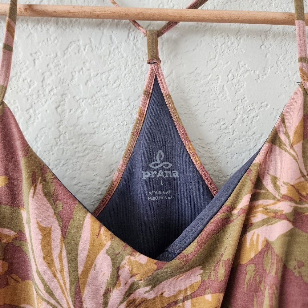 Prana Olive Brown Floral Midi Dress with Pink Accents - Picture 10 of 12
